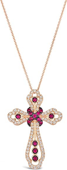 LE VIAN 1/2 ct Diamond and 1/4 ct Red Ruby Cross Pendant Necklace, 14k Rose Gold (GH,VS2-SI1,cttw), 20" Long Chain with Lobster Claw Clasp, Metal Gemstones, Diamonds Rubies